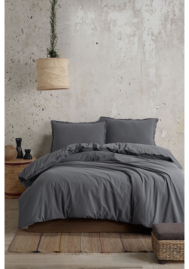 Boho Sade Natural Gri % 100 Pamuk Nevresim Takımı Çift Kişilik 20 562917 Gri