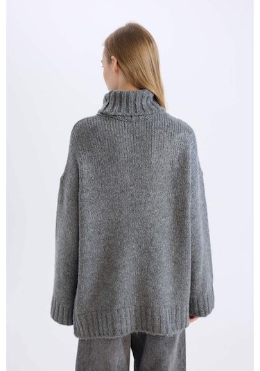 DeFacto Oversize Geniş Kalıp Balıkçı Yaka Basic Düz Triko Kazak Tunik A6445AX24CWAR192 Antrasit