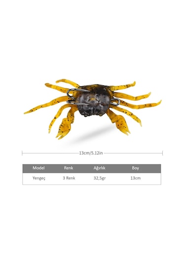Valkyrie 3 Adet Çift İğneli Yumuşak Silikon Yengeç Olta Balık Yemi 13cm 32.5gr - Gerçekçi Çupra Levrek Avcısı