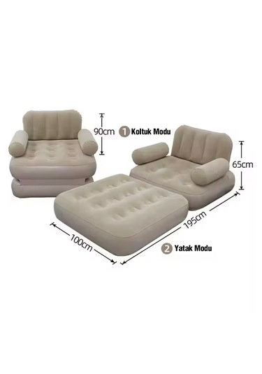 Kendi Kendine Şişen Otomatik Tek Kişilik Şişme Koltuk Bej