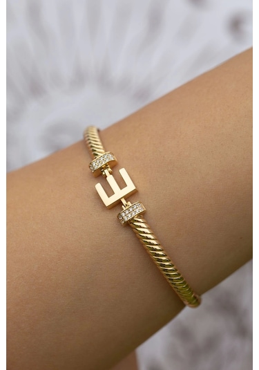 Çgk Çiğdem Gürel Kuyumculuk 14 Ayar E Harfi Kelepçe Altın Bileklik Çok Renkli
