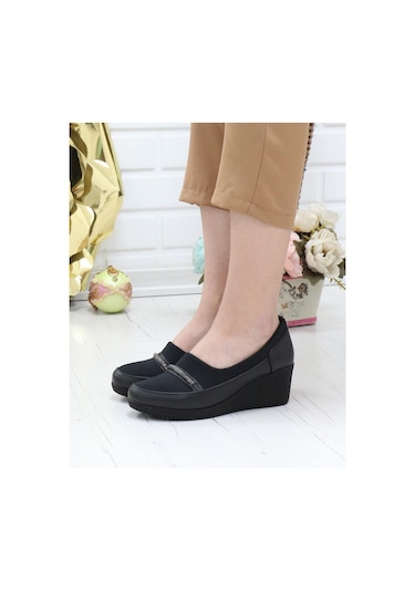 Nesilshoes Nesil Shoes Sdf A06 Siyah Strech Dolgu Kadın Ayakkabı