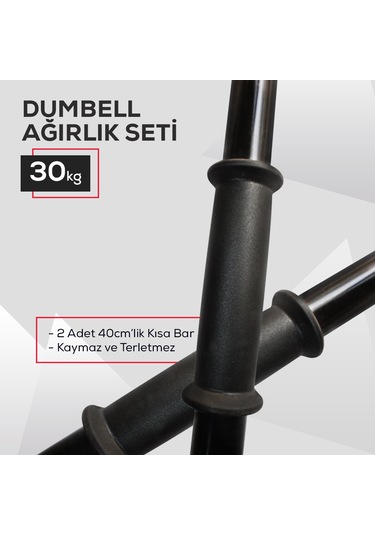 Tan Spor Dambıl Halter Ağırlık Kısa Bar Set 30 KG