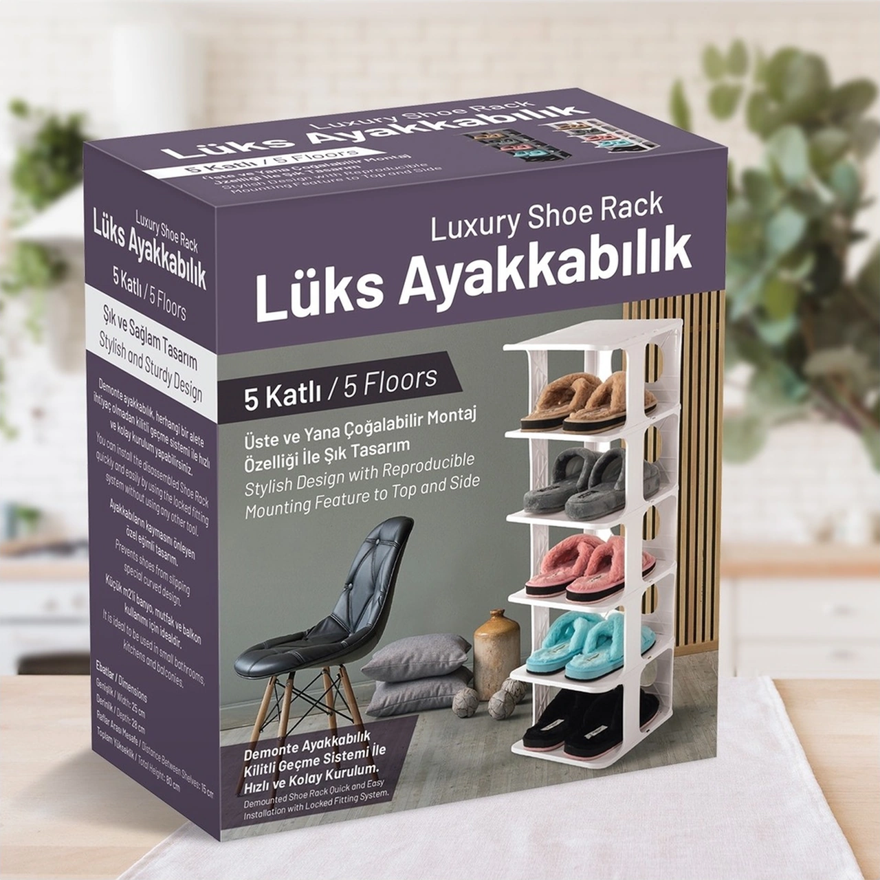 5 Katlı Pratik Ayakkabılık - Ayakkabı Rafı Ahşap - Beyaz