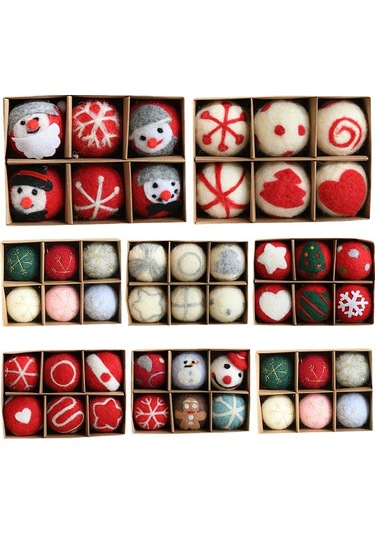Xindoker Noel Dekorasyon Felt Topu Takımı - 6 Adet, Klasik Noel Desenleriyle Odalarınızı Canlandıran Asılı Felt Dekorasyonlar