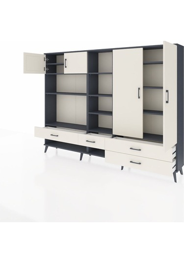 Arges Dolap 12 Raflı 4 Çekmeceli 4 Kapaklı 220x30x163 Antrasit-ay Antrasit-aytaşı