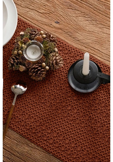 Pamuk Dantel Runner 35x145 Cm Masa Örtüsü Kiremit