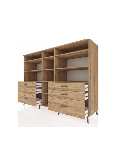 Kronos Dolap 10 Raflı 6 Çekmeceli 220x59x163 Çam-çam Çam-çam