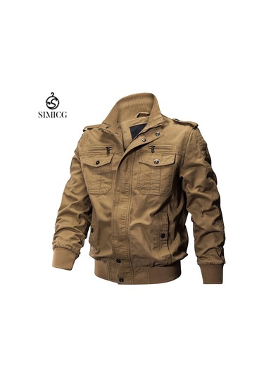 Erkekler İçin Düz Renk Gündelik Ceket, Dik Yaka Ve Büyük Beden Saf Pamuklu İnce Sonbahar Üstü Açık Kahverengi