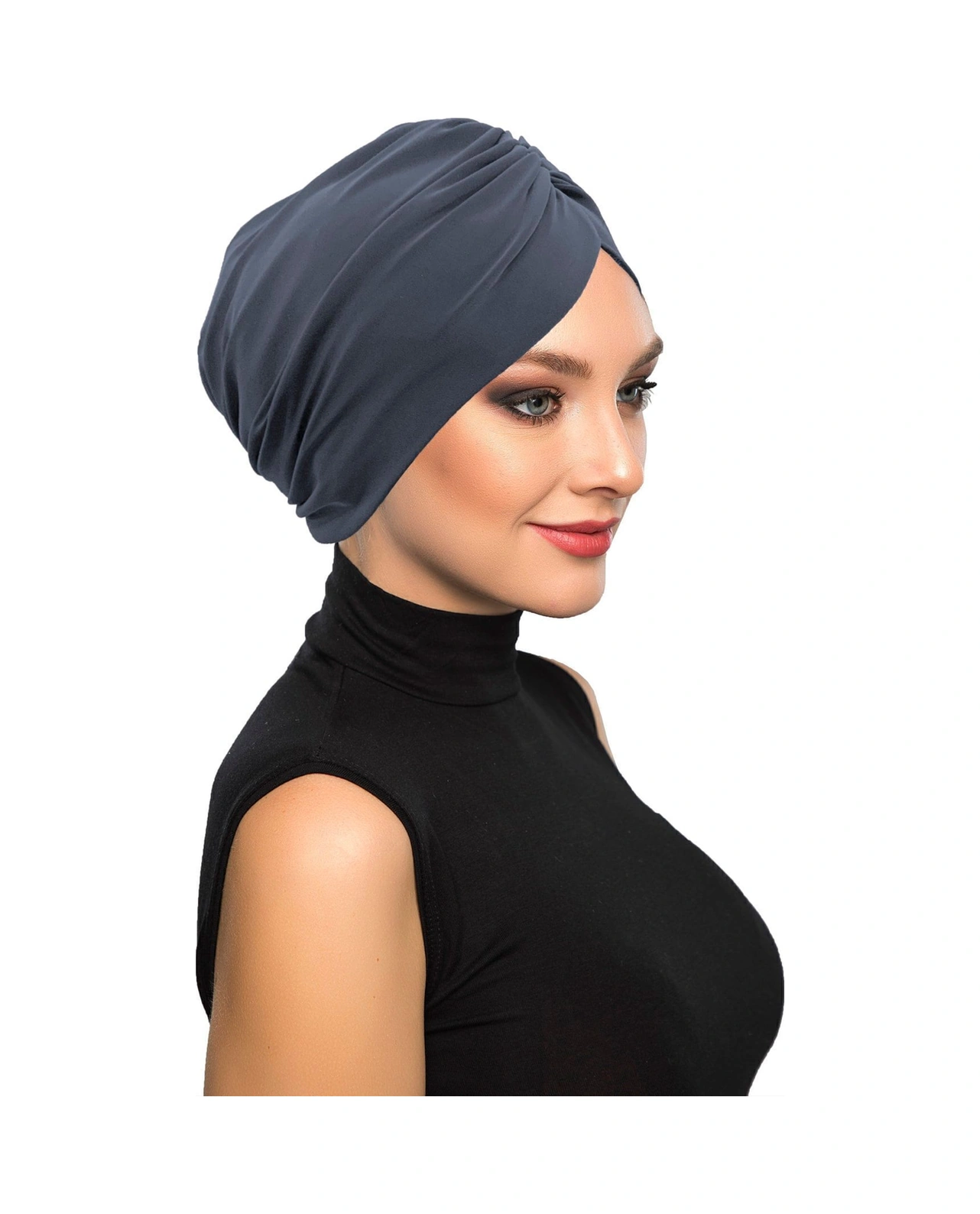 Büzme Çift Taraflı Koyu Gri Hazır Türban Tesettür Havuz Bonesi Koyu Gri