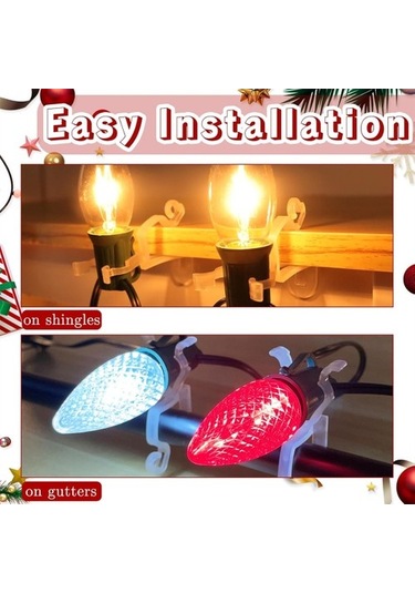 Szypzstore Noel Işık Klipsleri Hepsi Bir Arada Klipsler 100'lü Paket, C7, C9 Ve Işıkları Asmak Için Evrensel Oluk Ve Kiremit Klips Kancaları J1uwıy Beyaz