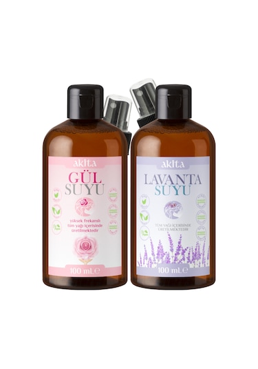 Akita Doğal Gül ve Lavanta Suyu Cam Şişe 2X100Ml