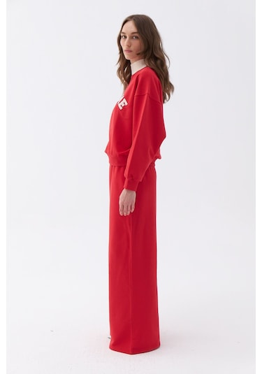 Nocturne Oversize Midi Kadın Pantolon - Günlük Rahatlık Kırmızı