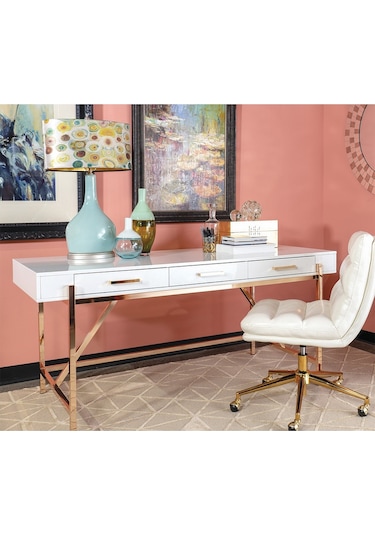 Mandy Gold Metal Beyaz Çalışma Masası