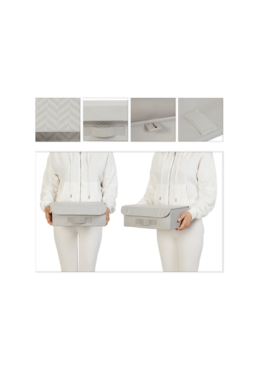 Ocean Home Textile 2'li Gri Balıksırtı Kapaklı Kutu Set 30 x 23 x 11 cm