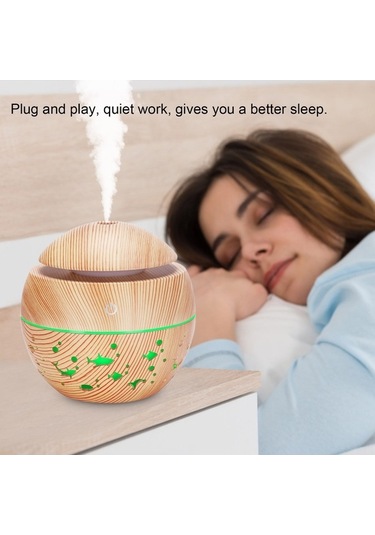 Moly 130ml Ahşap Desenli Usb Nemlendirici - 7 Renkli Led Aromaterapi Işıklı