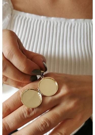 Yuvarlak Gold Kapaklı Çelik Resim Konulabilen Kadın Kolye Çok Renkli