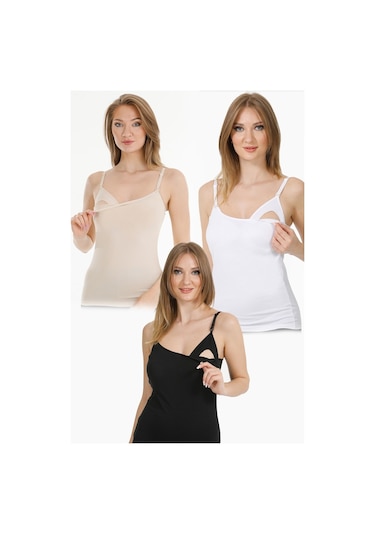 3lü Hamile Emzirme Atleti Siyah - Beyaz - Ten