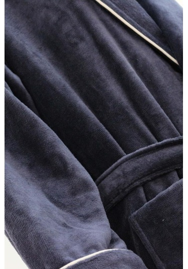 Kadife Şalyaka Bornoz Pamuklu Cepli Biyeli Kemerli Unisex Bornoz 001