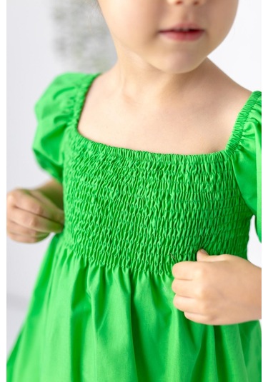 Zeyland Kız Çocuk Balon Kollu Gipeli Dokuma Elbise-yesıl Yeşil