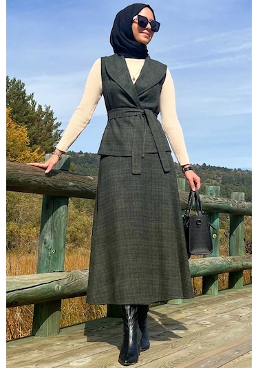 Azize Etek Yelek Takım Haki Çok Renkli