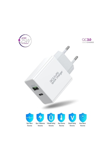 Redmi K50g Uyumlu 25w Ultra Hızlı Çoklu Şarj Adaptörü - İthalatçı Garantili Beyaz