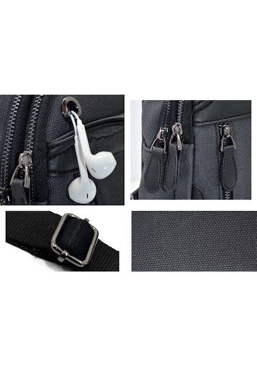 Erkek Siyah Kanvas Çapraz Askılı Omuz Çantası Siyah