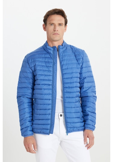 AC&Co / Altınyıldız Classics Erkek Mavı Sıcak Tutan Standart Fit Normal Kesim Dik Yaka Yan Cepli Mont Mavi