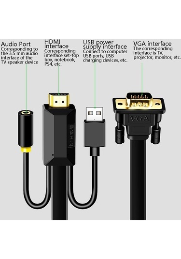 Novahub 2m Jh Hv10 1080p Hdmı Vga Kablosu, Projektör/tv/kutu/bilgisayar Adaptörü Dizüstü/endüstriyel Ekran, 2m Hdmı Vga Kablo