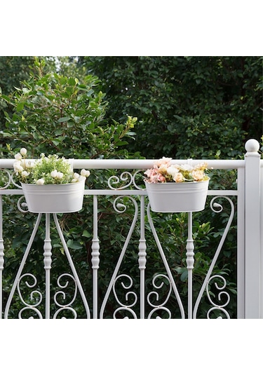 Asılı Çiçek Saksıları, Korkuluk Balkon Bahçe Ev Dekorasyonu İçin Metal Demir Duvar Çiçek Saksıları Beyaz 3 Adet