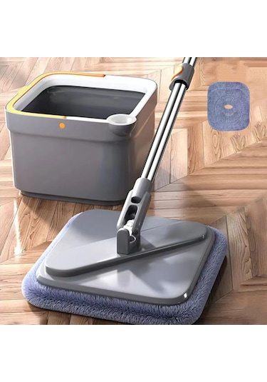 Sones Kare Döndürmeli Paspas Ve Kova 2 Paspas Pedi Ayrı Temiz Ve Kirli Su Seti Gri