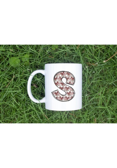 S Harfi Aşk Temalı Kupa - Kalp Desenli Kişiye Özel Romantik Sevgililer Günü Kahve Kupası Beyaz