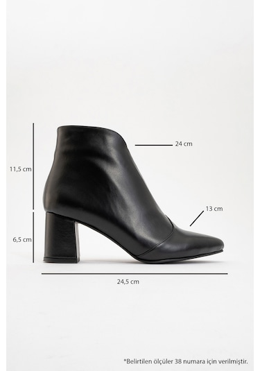 Finda Siyah Hakiki Deri Kadın Kalın Topuklu Bot Siyah