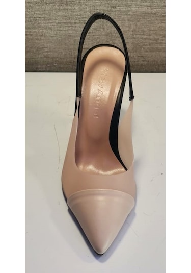 New Angel 897 Kadın Topuklu Şeffaf Detaylı Arkası Açık Ayakkabı Ten - Siyah