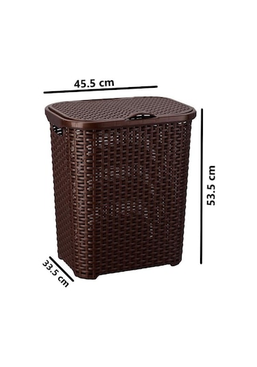 Omnipazar Sy-4626 Plastik Küçük Hasır Desen Kirli Çamaşır Sepeti Kahverengi