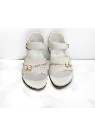 Yumuşak Taban Rahat Taşlı Tokalı Kız Çocuk Sandalet Beyaz
