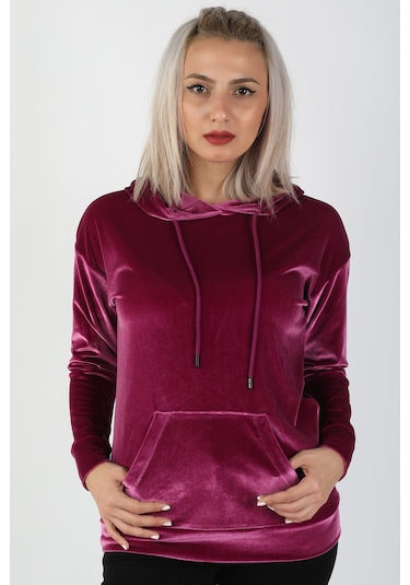 Balins Kapüşonlu Kadife Sweatshirt Fuşya Çok Renkli