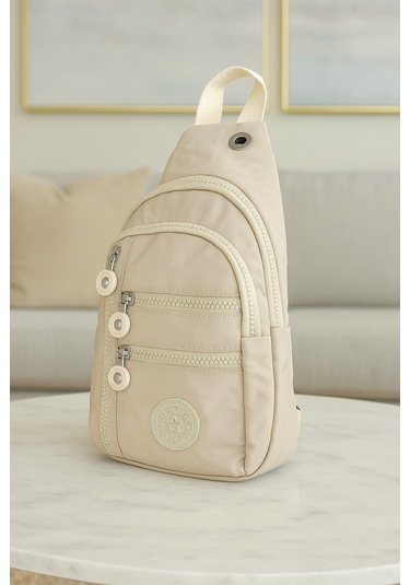Newish Polo Kadın Krinkıl Kumaş Çapraz Tek Kol Göğüs Ve Omuz Sırt Çantası-crossbody Bag Krem