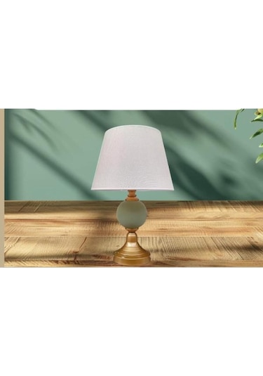 Alyoşa Abajur Eskitme Metal Yeşil Seramik Krem Şapka Haki