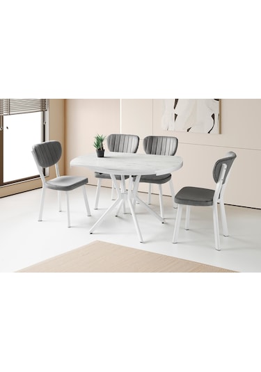 Bade Alfa Mdf Oval Highgloss Açılır Mutfak Masa Sandalye Takımı 73x120 001