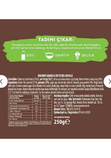 Glutensiz Yerfıstıklı Kakaolu Granola 250 G