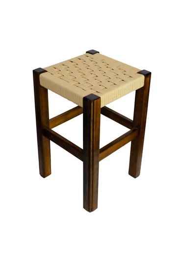 El Yapımı Ahşap Örmeli Hasır Tabure 45 Cm Şık Ve Zarif Tasarım Ceviz