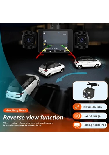 Xuweiwei 2025 Yeni 4 Lensli Dash Cam 1080p Yüksek Çözünürlüklü Mini Kamera Gece Görüşlü Geniş Açılı Araç Güvenlik Monitörü