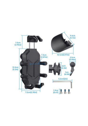 Tenfowee Motorsiklet İçin Cnc Aynalı Ayarlanabilir 8 Kollu Telefon Tutucu - Çalınma Önleyici Ve Titreşim Azaltıcı Siyah