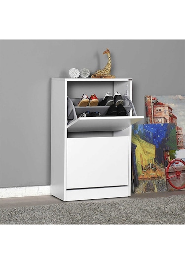 Flat Duo 2 Katlı Ayakkabılık Dolabı - Beyaz