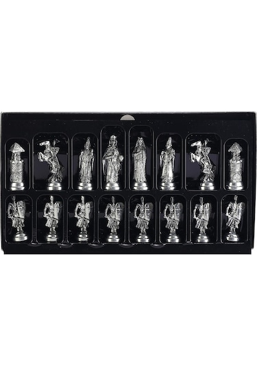Büyük Boy Metal Osmanlı Bizans Satranç Takımı Antik Ve Katlanır Sedef Desenli Mdf Ahşap Satranç Tahta 43x43 Cm.