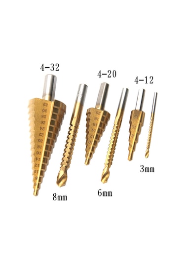 Geeroyoo Hss Titanyum Kaplı 3 Adet Aşama Matkap 4-12/20/32mm + 3 Adet Testere Matkap 3/6/8mm Triangular Saplı 6'lı Set - Plastik Kutu Paketi