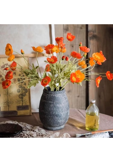 Yapay Çiçek Gelincik Çiçeği Turuncu Renk 3 Çiçek 1 Tomurcuk 59cm