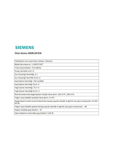 Siemens LC64PCC50T Ankastre Duvar Tipi 60 CM Davlumbaz