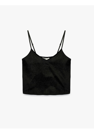 Koton V Yaka Parıltılı Askılı Pijama Üstü Siyah 6wlk90015mk Siyah